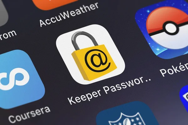 London Wielka Brytania Września 2018 Zbliżenie Ikony Keeper Password Manager — Zdjęcie stockowe