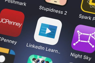 London, United Kingdom - September 29, 2018: Screenshot of the LinkedIn Learning mobile app from LinkedIn Corporation icon on an iPhone. clipart