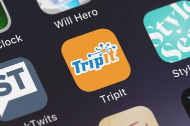 London, Büyük Britanya - 29 Eylül 2018: ekran görüntüsü TripIt: TripIt simgesi bir iphone üzerinde hareket eden app Organize seyahat planları.