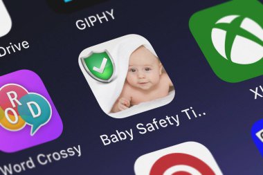 London, United Kingdom - September 29, 2018: Screenshot of TMSOFT's mobile app Baby Safety Tips. clipart