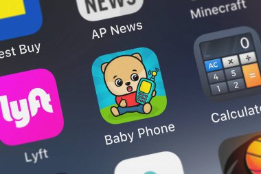 London, Büyük Britanya - 30 Eylül 2018: Bebek telefon - Boo Bimi çocuklardan çocuklar hareket eden app için numaraları - Oyunlar erkek ve kız Llc bir iphone ekranında.
