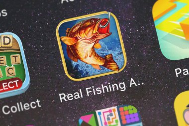 London, Büyük Britanya - 29 Eylül 2018: Close-up gerçek balık tutma Ace Pro: vahşi kupa yakalamak bir iPhone App Holdings 3d simgesinden.