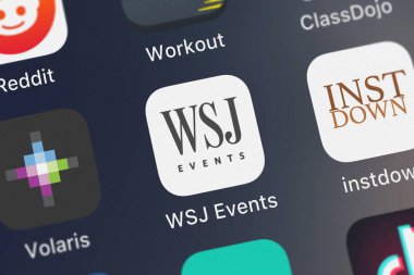 London, Büyük Britanya - 29 Eylül 2018: Wall Street Journal, Dow Jones firma, Ltd., yayımcıdan Wsj olaylar mobil app ekran görüntüsü. bir iphone üstünde kutsal kişilerin resmi.