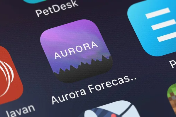 Lontoo Yhdistynyt Kuningaskunta Syyskuuta 2018 Lähikuva Aurora Forecast Alerts Mobiilisovelluksesta — kuvapankkivalokuva