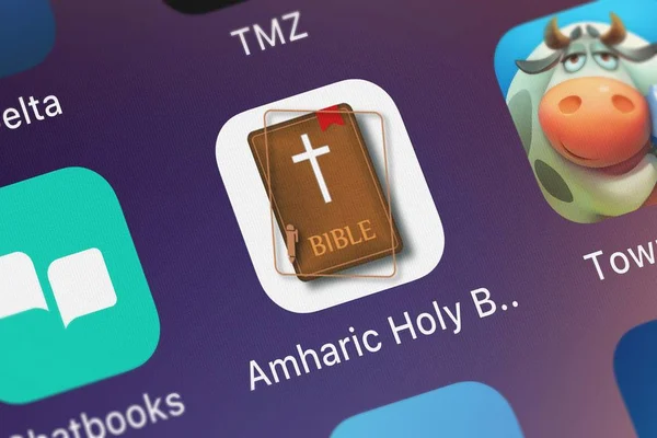 Лондон Великобритания Сентября 2018 Года Скриншот Мобильного Приложения Amharic Holy — стоковое фото