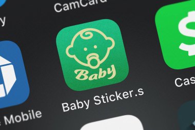 London, Büyük Britanya - 30 Eylül 2018: ekran görüntüsü Jie şarkı mobil app bebek Sticker.s - gebelik kilometre taşı Photo.s Booth annelik kamera.