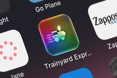 London, Büyük Britanya - 30 Eylül 2018: Screenshot Trainyard Express mobil App iphone üzerinde Matt Rix simgesinden.