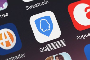 London, Büyük Britanya - 30 Eylül 2018: simge mobil App Qq Tencent teknolojisi (Shenzhen) bir iphone üzerinde Limited şirketi. 