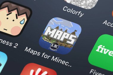 London, Büyük Britanya - 30 Eylül 2018: Kissapp ekran görüntüsü, S.L.'ın mobil app haritalar Minecraft Pe - Pocket Edition için.