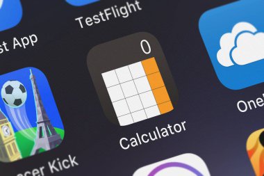 London, Büyük Britanya - 01 Ekim 2018: yakın çekim shot bir iPhone App kule Inc hesap makinesi uygulaması simgesinin.