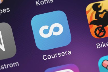 London, Büyük Britanya - 30 Eylül 2018: Screenshot-in Coursera: en iyi online kurslar mobil app iphone üzerinde Coursera simgesinden.