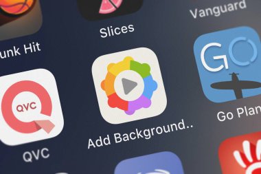London, Büyük Britanya - 30 Eylül 2018: simge mobil App Ekle arka plan müzik videoları Picshift fotoğraf yöneticisi iş zamanlama takvim Apps iphone üzerinde.
