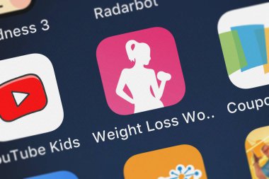 London, Büyük Britanya - 30 Eylül 2018: simge bir iPhone mobil App kilo kaybı egzersiz kadınlar için Gladrap Studio.