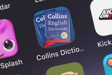London, United Kingdom - September 30, 2018: The Collins Dictionary  Thesaurus mobile app from MobiSystems, Inc. on an iPhone screen. clipart