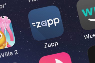 London, Büyük Britanya - 30 Eylül 2018: yakın çekim çekim Zapp - App haber istatistikleri uygulama simgesi Applicaster Ltd bir iphone üzerinde.
