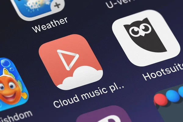 London Wielka Brytania Września 2018 Zbliżenie Cloud Music Player Odtwarzanie — Zdjęcie stockowe