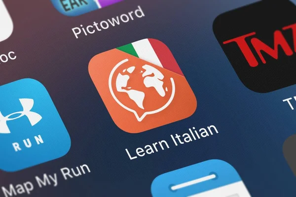 stock image London, United Kingdom - September 30, 2018: Close-up shot of the Learn Italian: Language Course mobile app from ATi Studios.