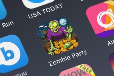 London, Büyük Britanya - 30 Eylül 2018: simge mobil App zombi parti: Halloween Dozer Mindstorm Studios bir iphone üzerinde.