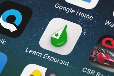 London, United Kingdom - September 30, 2018: Icon of the mobile app Learn Esperanto by Drops from PLANB LABS OU on an iPhone. clipart