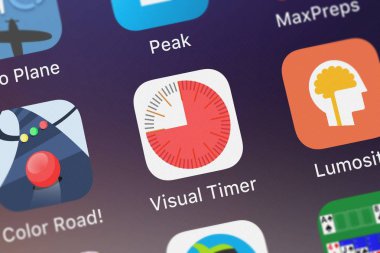London, Büyük Britanya - 30 Eylül 2018: Screenshot-in görsel sayacı - Saliha Bhutta simgesi bir iPhone Touch Zamanlayıcı 4 çocuklar öğretmenler mobil uygulaması.
