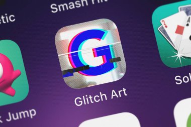 London, Büyük Britanya - 30 Eylül 2018: yakın çekim shot Joseph Gordan gelen aksaklık Sanat - Video efektleri düzenlemek mobil App.