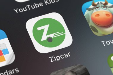 London, Büyük Britanya - 30 Eylül 2018: simge bir iPhone mobil App Zipcar Zipcar üzerinden.