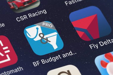 London, Büyük Britanya - 30 Eylül 2018: Screenshot Bf bütçe ve gider izleme mobil App iphone üzerinde aras tren Productions simgesinden.