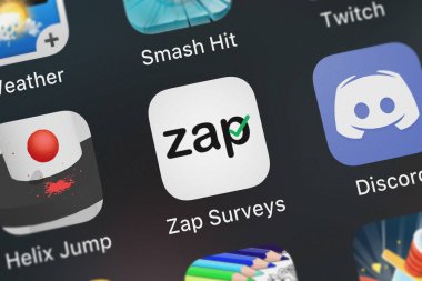 Ödeme, Llc bir iPhone Apps Zap anketler simgesinden Close-up London, Büyük Britanya - 30 Eylül 2018:.