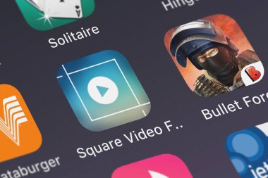 London, Büyük Britanya - 30 Eylül 2018: Square Video Free - Instagram veya asma mobil app için Vendiapps gelen bir iphone ekranında kare için Ürün videoları.