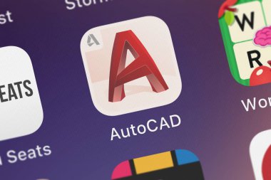 London, United Kingdom - September 30, 2018: Icon of the mobile app AutoCAD from Autodesk Inc. on an iPhone. clipart