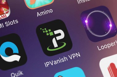 London, Büyük Britanya - 30 Eylül 2018: Close-up shot Ipvanish VPN: en hızlı Vpn Mudhook pazarlama mobil app.