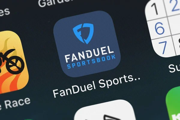 London, Büyük Britanya - 30 Eylül 2018: Screenshot-in Fanduel, A.ş.'in mobil uygulaması Fanduel spor bahisleri.