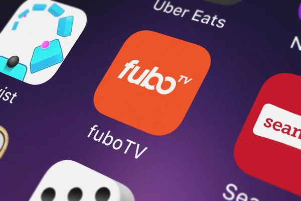 London, Büyük Britanya - 30 Eylül 2018: ekran görüntüsü fubotv A.ş.'in mobil uygulaması fubotv: canlı spor Tv seyretmek.