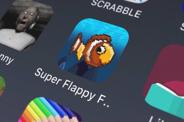 London, Büyük Britanya - 02 Ekim 2018: yakın çekim çekim süper Flappy balık mobil App Asab Mobile, Llc.