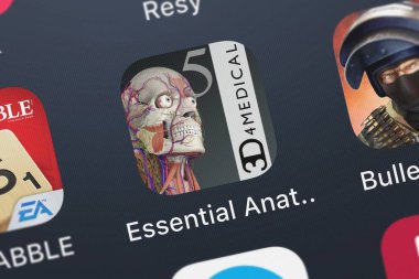 London, Büyük Britanya - 01 Ekim 2018: yakın çekim çekim 3d4medical.com, Llc's popüler uygulaması temel anatomisi 5.