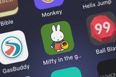 London, Büyük Britanya - 02 Ekim 2018: Miffy bir iphone ekranında Bahçe mobil App üzerinden Letterschool sağlayan öğrenme B.V..