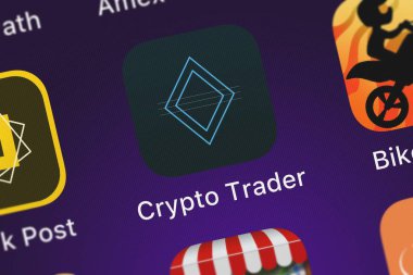 London, Büyük Britanya - 02 Ekim 2018: Close-up shot kripto tüccar: Ronan Stark Cryptocurrency mobil app.