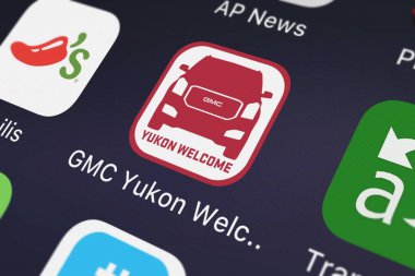 London, Büyük Britanya - 01 Ekim 2018: Screenshot-in hareket eden app genel Motors şirketinden Gmc Yukon hoş geldiniz.