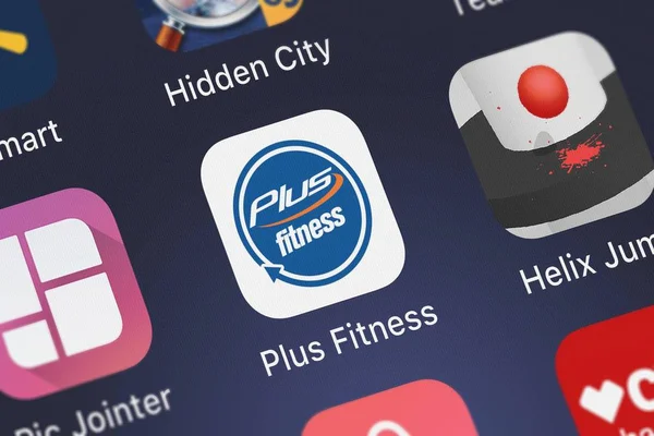 London, Büyük Britanya - 02 Ekim 2018: ekran görüntüsü Netpulse Inc.'in mobil app Plus Fitness.