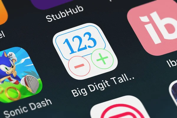 Iphone の携帯アプリ気陳から大きな数字集計カウンターのロンドン イギリス 2018 アイコン — ストック写真