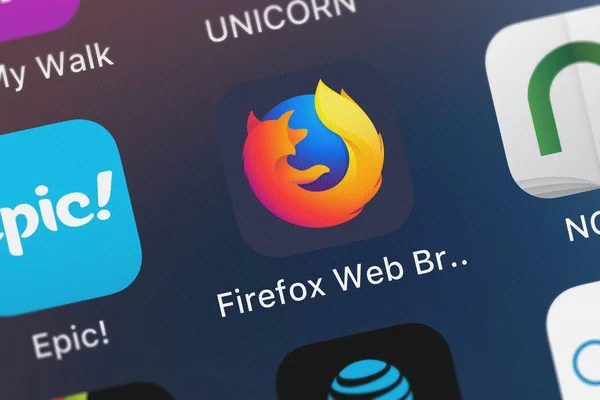 携帯アプリ Mozilla Firefox Web ブラウザーのロンドン イギリス 2018 スクリーン ショット — ストック写真