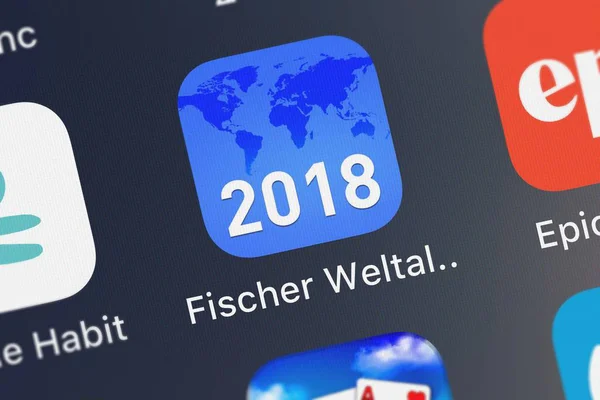 London Verenigd Koninkrijk Oktober 2018 Fischer Weltalmanach 2018 Mobiele App — Stockfoto