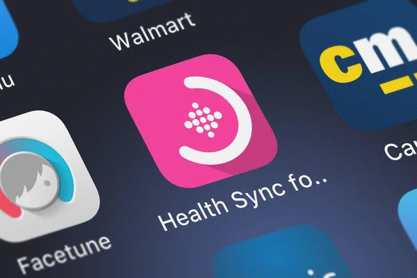 ロンドン イギリス 2018 健康同期 Deucks Pty Ltd Iphone の画面上から健康モバイル アプリに — ストック写真