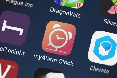 London, Büyük Britanya - 01 Ekim 2018: yakın çekim çekim myalarm saati: Appmind çalar saat uygulaması Mobil app.