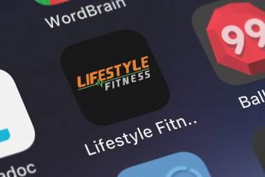 London, Büyük Britanya - 02 Ekim 2018: yakın çekim yaşam tarzı Fitness Mn. uygulama simgesi Netpulse Inc bir iphone üzerinde.