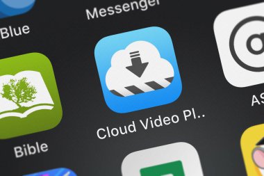 London, Büyük Britanya - 01 Ekim 2018: Close-up Dauta Modan bulut Video Player Manager simgesinden bir iphone üzerinde.