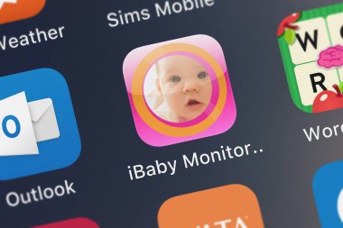 London, Büyük Britanya - 01 Ekim 2018: yakın çekim çekim ibaby monitör Bm uygulama simgesi ibaby Labs, Inc bir iPhone üzerinden.