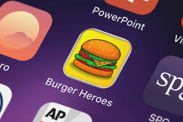 携帯アプリのハンバーガーの英雄 高速と変身マニア話ゲーム Iphone 上から冷凍食品の一致ゲームのロンドン イギリス 2018 アイコン — ストック写真