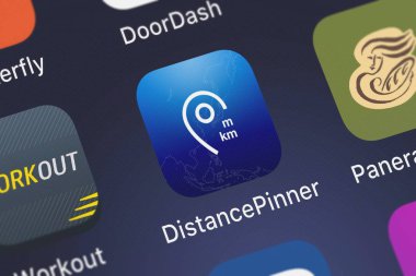 London, Büyük Britanya - 02 Ekim 2018: yakın çekim shot Distancepinner mobil App--dan myice92.