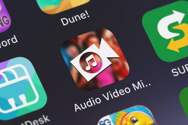 Bir iphone üzerinde sınırlı düşünme dışarı ses Video Mix arka plan müzik editörü simgesinden Close-up London, Büyük Britanya - 01 Ekim 2018:. 
